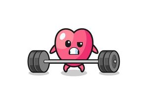 cartoon van hartsymbool optillen van een barbell vector