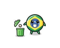 illustratie van de vlag van brazilië die afval in de prullenbak gooit vector