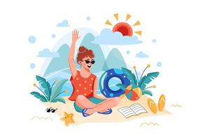 meisje genieten van zomervakantie illustratie concept. vlakke afbeelding geïsoleerd op een witte achtergrond. vector