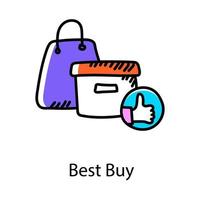 doos met handtas en duimen omhoog met het beste koop-pictogram vector