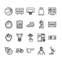 set van basketbal overzicht pictogramstijl vector