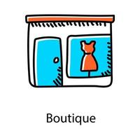 jurk ontwerpen winkel boetiek in bewerkbare doodle stijl vector