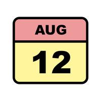 12 augustus Datum op een eendaagse kalender vector