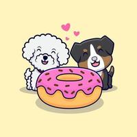 schattige paar hond achter een donut cartoon pictogram illustratie vector