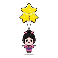 schattig meisje dragen kimono mascotte cartoon icoon. kawaii mascotte karakter illustratie voor sticker, poster, animatie, kinderboek of ander digitaal en gedrukt product vector