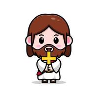 schattig jezus christus mascotte cartoon icoon. kawaii mascotte karakter illustratie voor sticker, poster, animatie, kinderboek of ander digitaal en gedrukt product vector