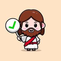 schattig jezus christus mascotte cartoon icoon. kawaii mascotte karakter illustratie voor sticker, poster, animatie, kinderboek of ander digitaal en gedrukt product vector