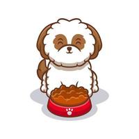 schattige shih-tzu puppy klaar om te eten cartoon pictogram illustratie vector