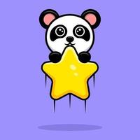 schattige panda drijvend met ster cartoon mascotte vector