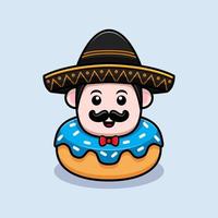 schattige Mexicaanse mariachi mascotte cartoon icoon. kawaii mascotte karakter illustratie voor sticker, poster, animatie, kinderboek of ander digitaal en gedrukt product vector