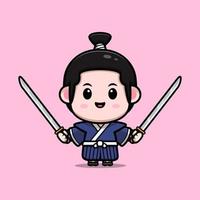 schattige samurai jongen mascotte cartoon icoon. kawaii mascotte karakter illustratie voor sticker, poster, animatie, kinderboek of ander digitaal en gedrukt product vector