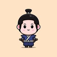 schattige samurai jongen mascotte cartoon icoon. kawaii mascotte karakter illustratie voor sticker, poster, animatie, kinderboek of ander digitaal en gedrukt product vector