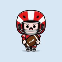 schattige american football speler kawaii mascotte karakter illustratie voor sticker, poster, animatie, kinderboek of ander digitaal en gedrukt product vector