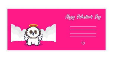 schattige hond met happy valentine dag wenskaart, vlakke afbeelding vector