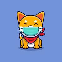 schattige shiba inu hond met masker cartoon pictogram illustratie vector