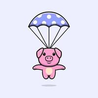 schattig varken met parachute mascotte karakter. dier pictogram illustratie vector