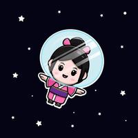 schattig meisje dragen kimono mascotte cartoon icoon. kawaii mascotte karakter illustratie voor sticker, poster, animatie, kinderboek of ander digitaal en gedrukt product vector