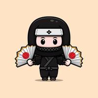 schattig ninja mascotte cartoon icoon. kawaii mascotte karakter illustratie voor sticker, poster, animatie, kinderboek of ander digitaal en gedrukt product vector