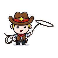 schattige kleine cowboy met lasso-mascotteillustratie vector