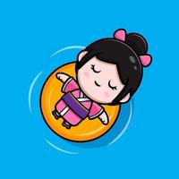 schattig meisje dragen kimono mascotte cartoon icoon. kawaii mascotte karakter illustratie voor sticker, poster, animatie, kinderboek of ander digitaal en gedrukt product vector