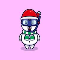 schattige sneeuwpop dragen van een zwembril mascotte cartoon vectorillustratie. vector