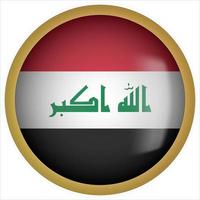 Irak 3d afgeronde vlag knoppictogram met gouden frame vector