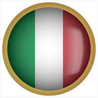 italië 3d afgeronde vlag knoppictogram met gouden frame vector