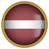 Letland 3d afgeronde vlag knoppictogram met gouden frame vector
