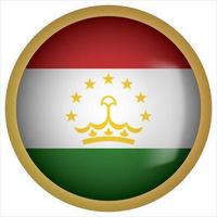 Tadzjikistan 3D-ronde vlag knoppictogram met gouden frame vector
