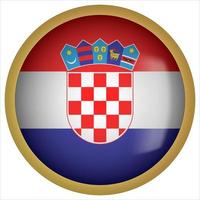 kroatië 3d afgeronde vlag knoppictogram met gouden frame vector