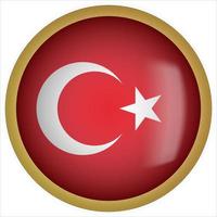 Turkije 3d afgeronde vlag knoppictogram met gouden frame vector