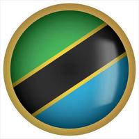 Tanzania 3d afgeronde vlag knoppictogram met gouden frame vector