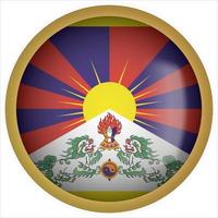 tibet 3d afgeronde vlag knoppictogram met gouden frame vector