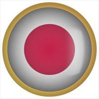 japan 3d afgeronde vlag knoppictogram met gouden frame vector
