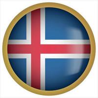 ijsland 3d afgeronde vlag knoppictogram met gouden frame vector