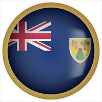 Turken en Caicos 3d afgeronde vlag knoppictogram met gouden frame vector