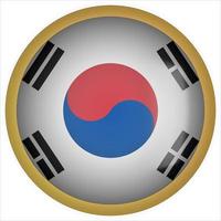 Zuid-korea 3d afgeronde vlag knoppictogram met gouden frame vector