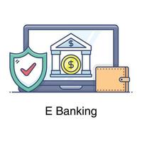 vlakke stijl van e banking bankgebouw in laptop vector