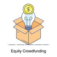 dollar met gloeilamp in kartonnen equity crowdfunding-pictogram vector