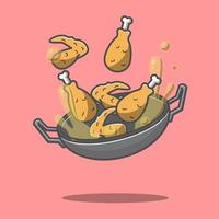 illustratie van het braden van kip met een pan vector