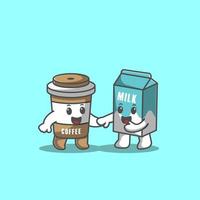 melk en koffie samen illustratie, melk en koffie hand in hand vector