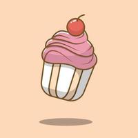 illustratie van cupcake met aardbeienroom erop en kersen vector