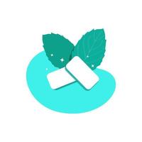 kauwgompads met muntsmaak. verse groene muntblaadjes. product voor een frisse adem. kauwgom voor een gezond gebit en mondhygiëne. vectorillustratie geïsoleerd op een witte achtergrond. vector