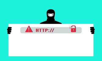 valse phishing-website. een hacker steelt persoonlijke gegevens, wachtwoorden en krijgt toegang tot de persoonlijke bankkaarten van gebruikers. het concept van cybercriminaliteit, internetfraude, phishing-zwendel. vectorillustratie in een vlakke stijl vector