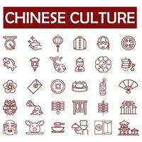 chinees nieuwjaar lijn icon set vector