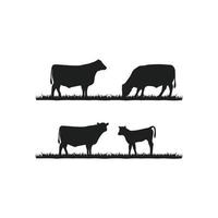 vee angus en gras silhouet, black angus pictogram logo vectorillustratie vector