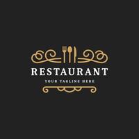 koninklijke luxe restaurant of café logo sjabloon bloeien ornament lijn, lepel, vork, mes, vintage retro pictogram symbool, geschikt voor food business
