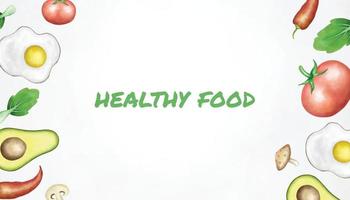 aquarel gezond voedsel achtergrond met verscheidenheid aan voedzaam voedsel vector