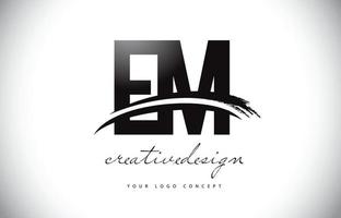 em em letter logo-ontwerp met swoosh en zwarte penseelstreek. vector