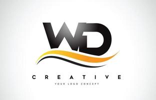 wd wd swoosh letter logo-ontwerp met moderne gele swoosh gebogen lijnen. vector